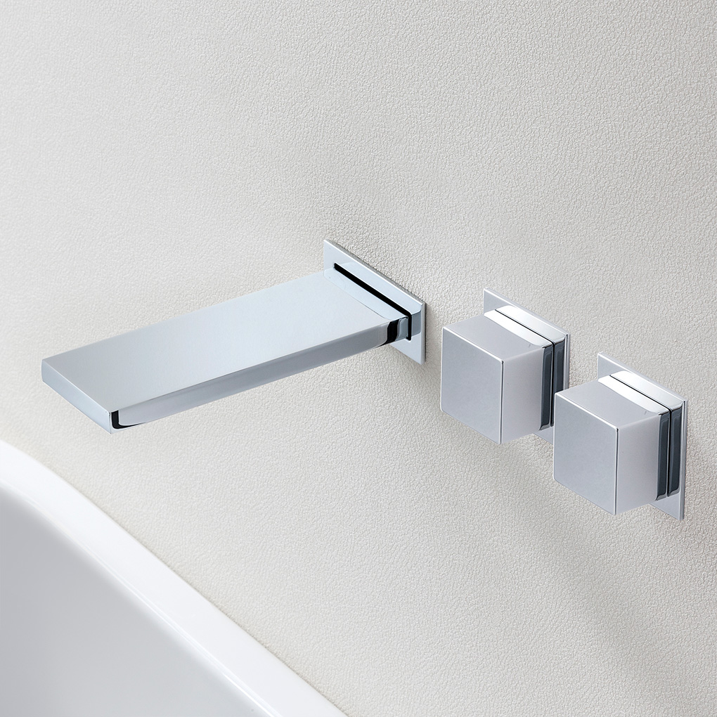 Horizontal Square Double Handle Wall Mounted Bath Mixer – Right Hand